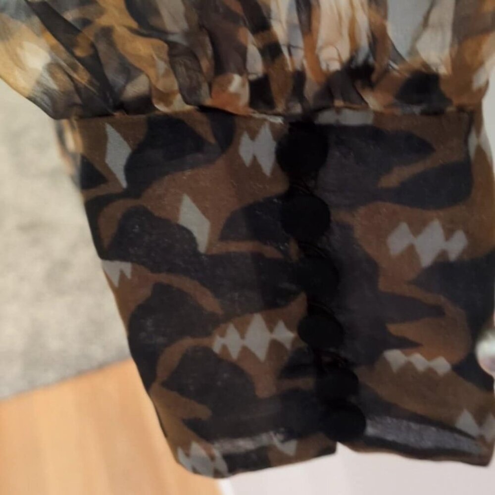 Zara Organza Semi Sheer Blouse Sz Small Bow Pirate Chiffon Wrap Going Out Earthy - Picture 3 of 7